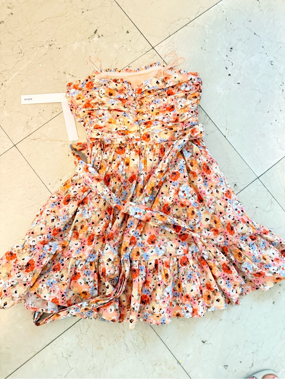 Aqua Floral Tiered Sundress - Peach, Coral & White